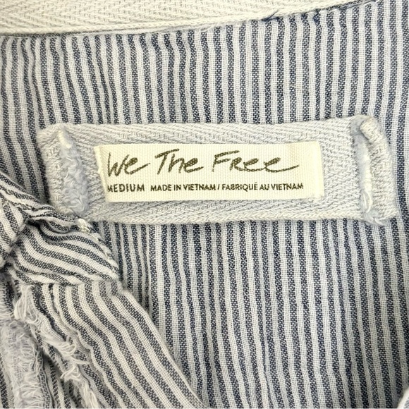 Free People We The Free Blue White Stripe Button Down Shirt Women’s Size Medium - Picture 7 of 8